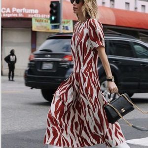 Anine Bing Dahlia Burgundy Zebra Print Midi Dress Size XS